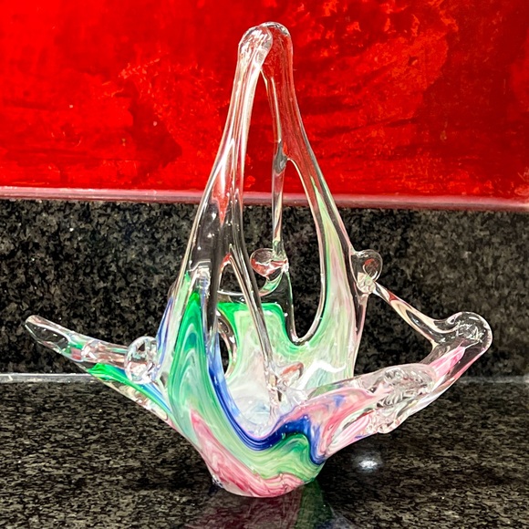 Murano Glass Hand Blown Basket Vase - Picture 2 of 10